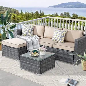 Factory Price Multifunctional Outdoor Rattan Furniture Wicker Sofa Garden Set With Coffee Table
