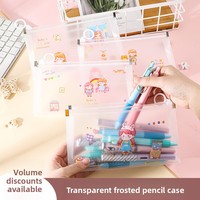 Trousse à crayons transparente B6 mignonne en PP, grande capacité, motif dessin animé, pour fournitures scolaires, porte-reçus pour élèves du primaire