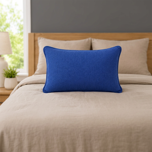 Premium Boucle Rectangular Decorative Cushion Cover with Contrast Piping | Textured Woven Accent <b>Throw</b> Pillow <b>for</b> <b>Sofa</b> - Product Image 3