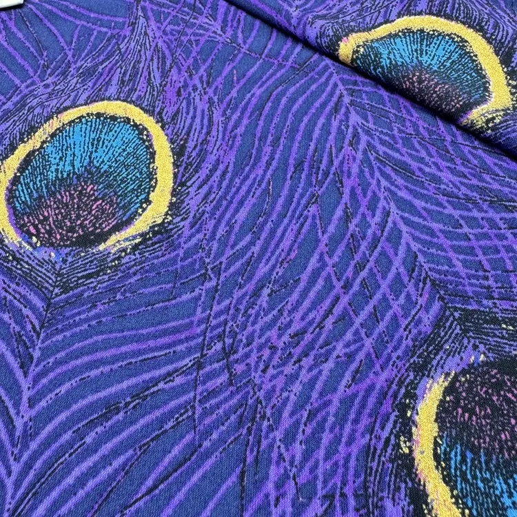 High Quality Gold Stamped Peacock Feather Printed Crystal Hemp Fabric For Spring And Summer Thin Skirts