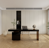 Bibliothèque moderne sur mesure avec étagères en bois et espace de bureau, design éco-responsable et gain de place pour appartement, villa, salon, meubles