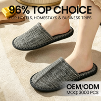 Pantuflas Desechables Transpirables de Lino con Suela Gruesa de 6 mm Antideslizante, Empaquetadas Individualmente, Pantuflas para Huéspedes de Hotel, OEM ODM MOQ 3000