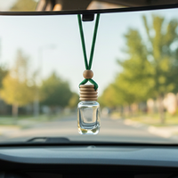 Flacon diffuseur de parfum pour voiture en verre carré transparent vide de 5 ml, 8 ml, 10 ml avec bouchon à vis scellé en liège et impression sérigraphique, couvercle en bois