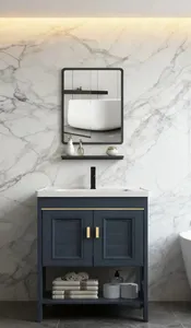 Moderno Minimalista Kit De <span class=keywords><strong>Lavabo</strong></span> rettangolare Para Bano 60X40 <span class=keywords><strong>cm</strong></span> bagno Vanity Con Espejo Armario Grifo Azul Oscuro - Product Image 5