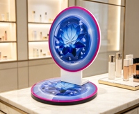 Présentoir Circulaire Moderne Spécial pour Cosmétiques, Soins de la Peau, Nail Art – Démontable, Logo Personnalisé, Acrylique Léger avec Éclairage LED