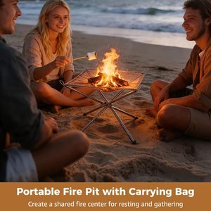 Modern <b>Portable</b> Metal <b>Fire</b> <b>Pit</b> with Carrying Bag Collapsible Design for Camping Hiking BBQ & Picnic - Product Image 4