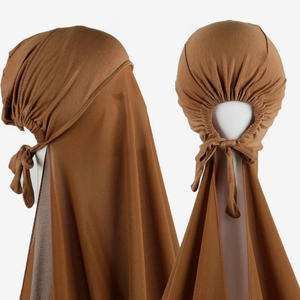 女性用25色イスラム教徒のシフォンスカーフファッションベールインスタントヒジャーブラップ無地帽子大人用ムスルマンラップスカーフエンボス加工 - Product Image 6