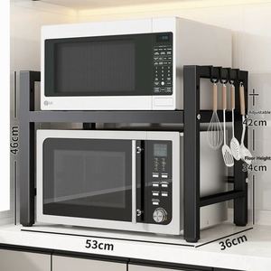 Double Layer Metal Waterproof Foldable Microwave Rack <b>Kitchen</b> Multifunctional <b>Storage</b> Gadget Tool Organizer Optimize Home Small - Product Image 2