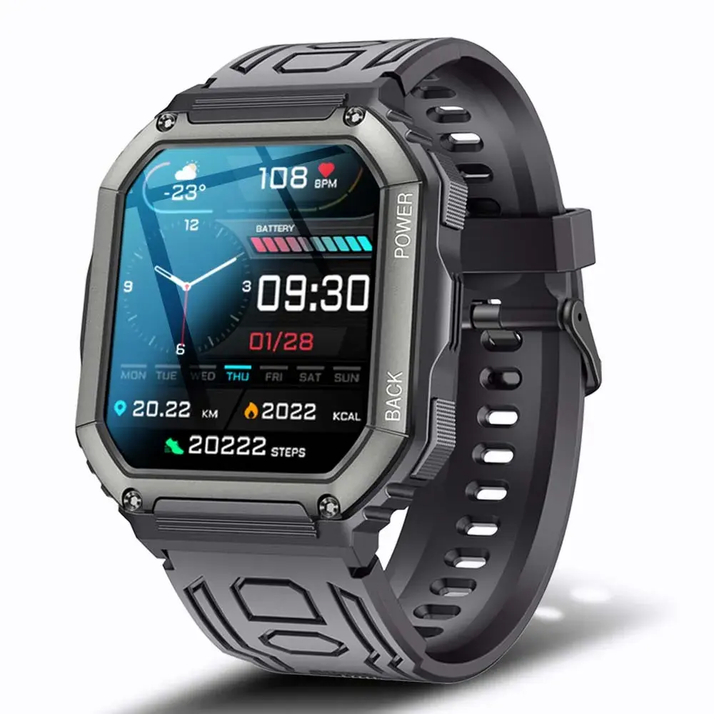 KR06 jam tangan pintar pria, baterai besar pemutar musik pelacak kebugaran Bluetooth panggilan telepon Olahraga untuk IOS Android 2024