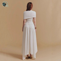 Elegante High-End zweiteilige vietnam esische Nische Urlaub Stil Kleid geraffte dünne kurze unregelmäßige Rock Sommer lässig solides Design