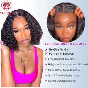 Cabello Humano 100% Virgen, Peluca con Frente de Encaje 4x4, Cabello Corto y Rizado con Raya al Medio en Negro para Mujeres - Product Image 2