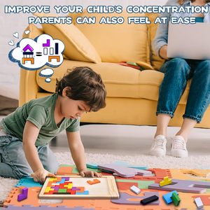 Câu đố bằng gỗ cho trẻ em lứa tuổi 4-8 8-10 dày đầy màu sắc 3D khối Nga và não trêu ghẹo Tangram ghép hình - Product Image 2