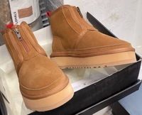 Nouvelles bottes d'hiver pour femmes en cuir véritable à semelle épaisse, style personnalisé, avec fermeture éclair avant, plateforme, semelle plate, tige courte et garniture en fourrure