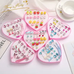 Boucles d'oreilles à Clip rose pour enfants, lot de 7 pièces, bon marché, Logo personnalisé, dessin animé, diamant, sur oreilles