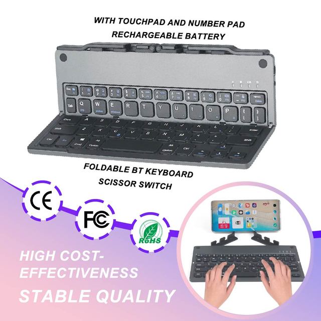 60-Keys Portable for Blue Tooth Foldable Flat Pocket Keyboard Flexible Scissor-foot Structure Wireless Mini Foldable Keyboard