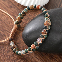 Bracelet en agate indienne de style bohème, 4 mm, double couche de pierres naturelles, bracelet à cordon tissé à la main