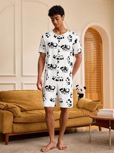 Pigiama estivo da <span class=keywords><strong>uomo</strong></span> con stampa panda, leggero, per casa e notte, simpatico - Product Image 1