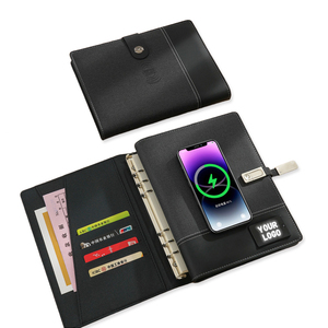 A5 <span class=keywords><strong>PU</strong></span> Bìa Máy Tính Xách Tay Ngân Hàng Điện Với Khóa Từ Tính Sạc Không Dây Máy Tính Xách Tay Với 3 Cáp USB Cho Điện Thoại Di Động - Product Image 1