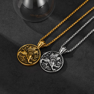 Nuova Collana 2026 con Pendente Rotondo Grifone in Stile Punk Hip-Hop Vintage Ispirato alla Mitologia Greca, in Acciaio Inossidabile Dorato da Uomo ALN2601001471 - Product Image 4