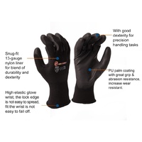 Gants de sécurité EN388 3121X enduits de PU, noirs, en polyester et nylon, flexibles, pour la manipulation en atelier