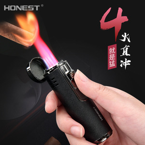 ไฟแช็กซิการ์ Honest แบบ 4 เปลวไฟ พ่นตรง เติมแก๊สได้ ทนลม ทำจากโลหะ เหมาะเป็นของขวัญสำหรับผู้สูบบุหรี่ - Product Image 1
