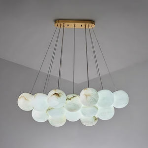 Op maat gemaakte moderne alabaster totem 3-delige hanglampen voor woonkamer en eetkamer, messing alabaster kroonluchter hanglamp - Product Image 2