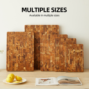 <span class=keywords><strong>Planche</strong></span> à découper rectangulaire en teck à grain moyen de style moderne avec poignée antidérapante, réutilisable, durable, adaptée aux petites cuisines - Product Image 2