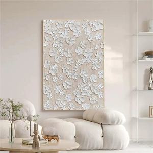 Pintura al Óleo sobre Lienzo, Arte de Pared con Flores Blancas, Arte Texturizado en 3D, Pintura Acrílica, Arte de Pared en Yeso, Decoración del Hogar - Product Image 1