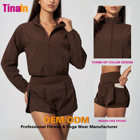 Fabricant OEM ODM – Veste zippée courte pour femme à col montant, ourlet à cordon de serrage, entièrement zippée, anti-humidité, séchage rapide, douce et infroissable
