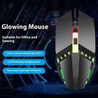 Ratón para Juegos con Cable y Retroiluminación LED, Óptico, Ergonómico, para Diestros, 3 Botones, para PC, Portátiles, Oficinas, 1600 DPI