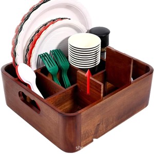 Wooden Cutlery <b>Rack</b> 10.5x10x3.8 In Kitchen Organizer Storage Box With Dividers For Utensils <b>Plates</b> Silverware - Product Image 5