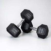 Haltères hexagonaux en caoutchouc antidérapants avec poignée moletée chromée pour entraînement de fitness en salle de sport
