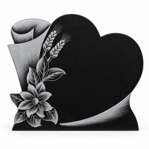 Pierre tombale en granit noir absolu, sculptée à la main, avec gravure florale en relief, pierre commémorative, pierre tombale - Product Image 3