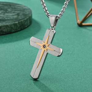 Collar Cristiano con Cruz Grabada Personalizada, Resistente al Agua, Collar con Cruz <span class=keywords><strong>de</strong></span> Acero Inoxidable Dorado <span class=keywords><strong>de</strong></span> <span class=keywords><strong>Jesucristo</strong></span> para Hombre, Venta al Por Mayor - Product Image 3