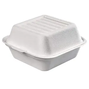 Wholesale Food Grade Biodegradable Clamshell Sugarcane Bagasse Lunch Box Burger Box Food Container.