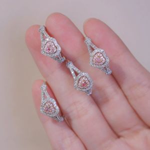 Bague en or blanc 18 carats Xinfly avec diamant rose 0,47 ct en forme de cœur, bijoux de mariage et de fiançailles AU750, style tendance en forme de bras en Y - Product Image 1