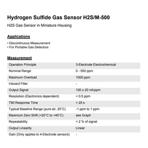 เซ็นเซอร์ตรวจจับก๊าซไฮโดรเจนซัลไฟด์ Honeywell H2S/M-500 ตัวต้านทานโหลด 10-33 โอห์ม ได้รับการรับรองมาตรฐาน RoHS - Product Image 3