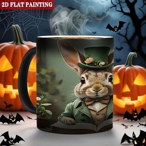 Mug en céramique noir givré de 11 oz, tasse changeante de couleur à la chaleur avec motif de lapin - Product Image 6