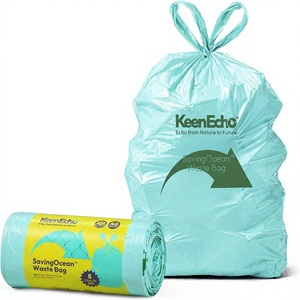 Sacs poubelles verts recyclables de 30 L avec cordon de serrage, fabriqués à partir de filets de pêche en mer, parfumés au sel marin, lot de 40 pour usage domestique - Product Image 1