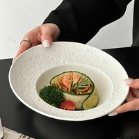 Assiette à pâtes à bord large de forme irrégulière, blanche et noire, avec logo personnalisé, pour dîner, soupe, salade, apéritif
