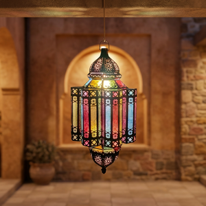 Farol Colgante Marroquí, Portavelas de Vidrio Multicolor, Lámpara de Hierro Hecha a Mano para Decoración del Hogar, Bodas y Navidad - Product Image 3