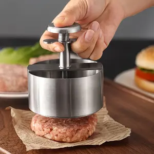 1pc 버거 프레스 304 스테인레스 스틸 조절 가능한 햄버거 패티 메이커 비 스틱 패티 만들기 금형 쇠고기 햄버거에 적합합니다