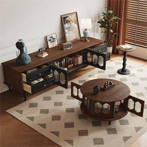 Tavolino da Caffè in Legno Massello Stile Francese Vintage, Mobile TV per Soggiorno in Stile Mid-century Americano, Ideale per Piccoli Spazi - Product Image 2