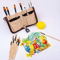 Ensemble de 14 pinceaux de peinture, pinceaux pour aquarelle et acrylique de voyage, dans un sac en toile, spatule, éponge, couleur kaki, modèle 008, fabriqué en Chine