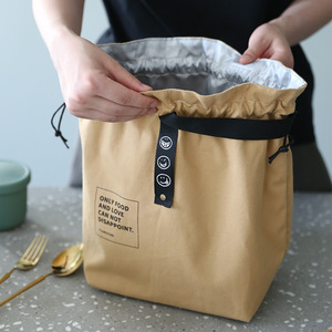 Industrial Style Bento Bag Cotton Linen Insulated Lunch Bag Large Capacity Picnic Bag Khaki Army Green Black - Product Image 4