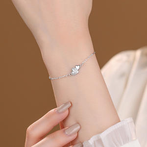 Pulsera de cuentas de Plata de Ley 925 con incrustaciones de corazón CZ, joyería de declaración de lujo minimalista romántica única, diseño único a la moda - Product Image 2