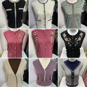 Spring and Autumn Women's Cardigan Knitted Outer Sweater Middle-aged and Old Women Embroidered Round Neck Long Sleeve Loose Top