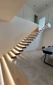 CBMmart 나무 계단 난간 유리 난간 직선 계단이있는 새로운 맞춤형 플로팅 현대 계단
