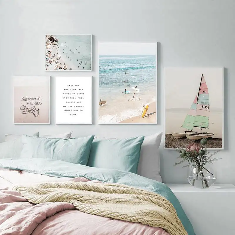북유럽 스타일 여름 영감 인쇄 포스터 캔버스 장식 좋은 분위기 만 해변 서핑과 항해 여행 꿈 벽 예술