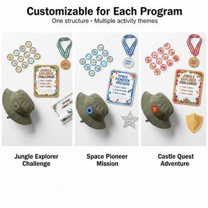 Kit de Actividades Personalizado para Niños con Tarjetas de Eventos, Insignias, Certificados y Gorra para Actividades Educativas y Comunitarias - Product Image 4